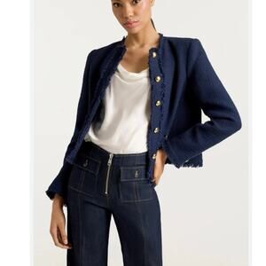 Cinq a Sept Christie Boucle Cotton Lady Jacket Navy Blue 4/ Small